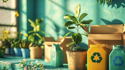 Eco-friendly lifestyle captured in a serene setting with vibrant potted plants