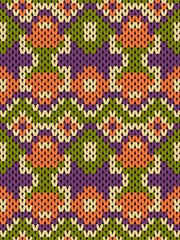 Knit seamless pattern print. Seamless pattern. Seamless knitted pattern with  flowers. Knit sweater pattern background abstract