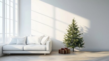 Cozy Christmas Living Room with Decorated Tree and Gifts
