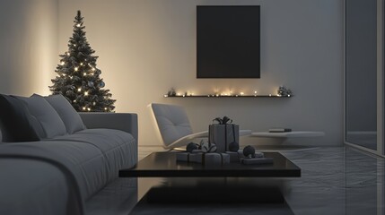 Cozy Winter Living Room with Christmas Tree and Fireplace