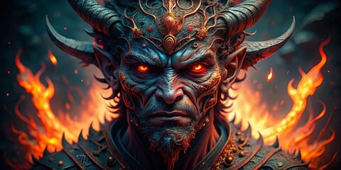 Realistic depiction of a demon with intricate details, vibrant colors, and a haunting expression
