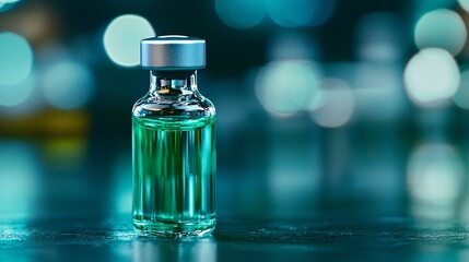 Glass Vial with Green Liquid.