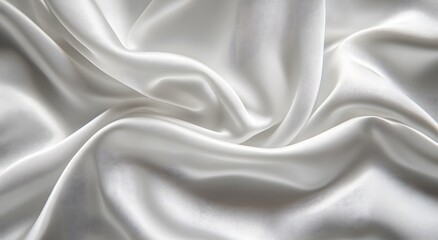 Fototapeta premium White satin fabric, an elegant and luxurious background. White silk texture. White cloth background. White silk satin fabric with soft folds, premium quality waves