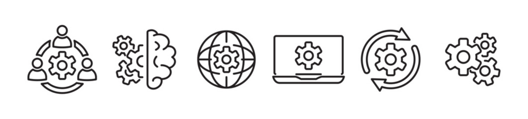 Gear settings icon set. Simple icon set of Update, upgrade, configuration, preferences, adjustments, operation, Containing options, progress bar and install icon vector on transparent background.