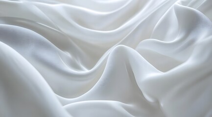 Fototapeta premium White satin fabric, an elegant and luxurious background. White silk texture. White cloth background. White silk satin fabric with soft folds, premium quality waves