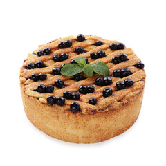 Delicious homemade blueberry pie with mint isolated on white