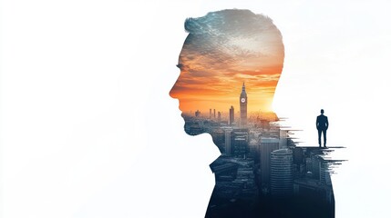 Silhouette with clock tower showcasing cityscape theme