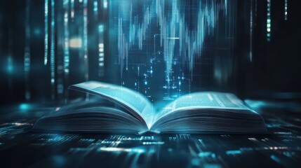 Book with digital chart symbolizing knowledge flow.