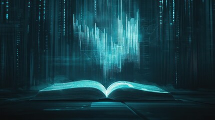 Technology-inspired scene with book and digital data