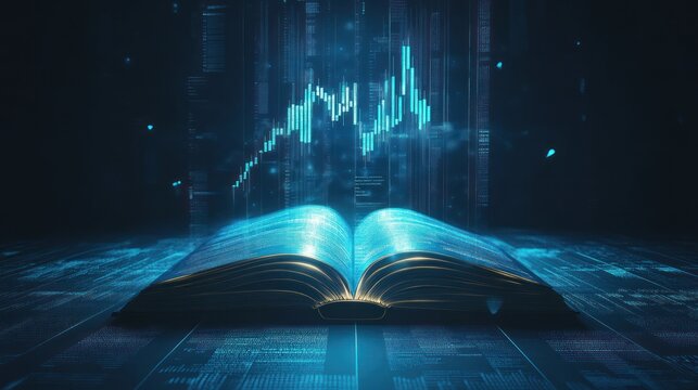 Digital graphs rise above an illuminated open book