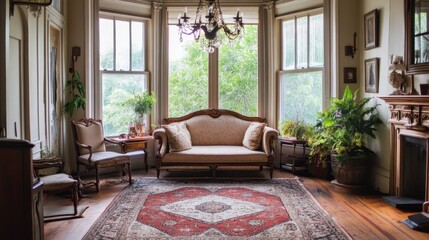 Cozy and Elegant Victorian-Style Living Room Interior