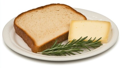 Freshly sliced manchego cheese sits on a white plate, accompanied by artisanal bread and vibrant rosemary, creating a delightful Spanish tasting experience