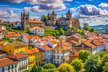 Obraz premium Scenic view of Viseu, Portugal showcasing historic architecture and vibrant city life in summer