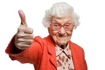 Elderly woman giving thumbs up