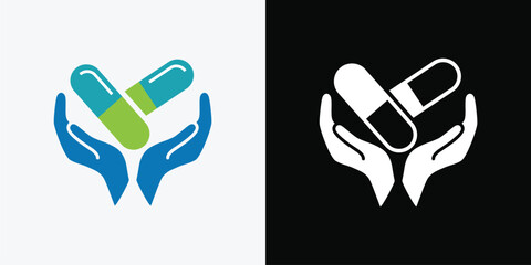 Capsule pill medicine drug logo icon.