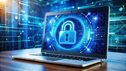 Secure Computer with HIPAA Compliance Symbols Representing Healthcare Data Privacy and Security Measures