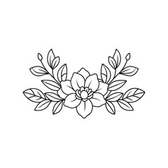 Fototapeta premium Minimalistic Floral Border with Outline Flowers and Leaves