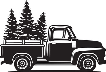pickup truck carrying christmas trees silhouette design vector art illustration © Mohaiminul