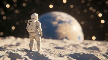 Obraz premium An astronaut standing on the moon, with the earth in the background