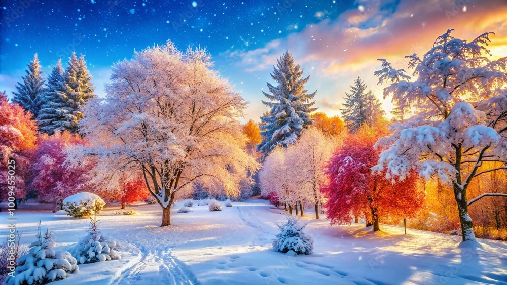 Aufkleber serene december background with soft snowfall and frosty trees creating a winter wonderland scene