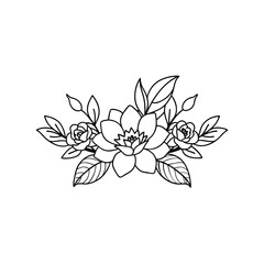 Fototapeta premium Minimalistic Floral Border with Outline Flowers and Leaves
