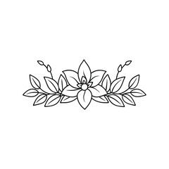 Minimalistic Floral Border with Outline Flowers and Leaves