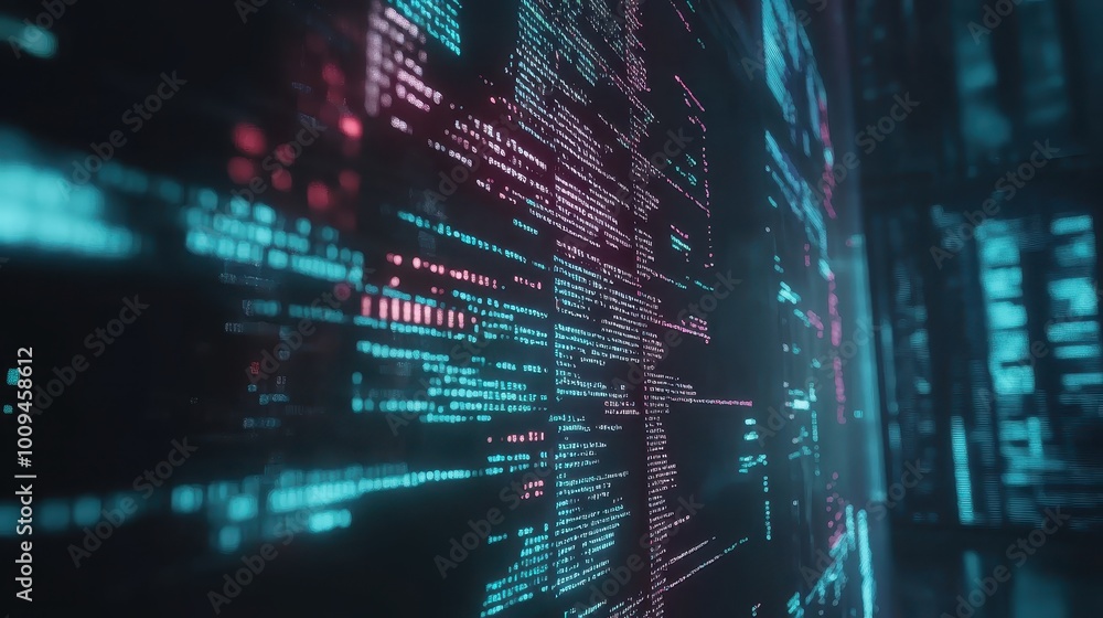 Aufkleber artificial intelligence, close-up of code on a monitor, futuristic technology design
