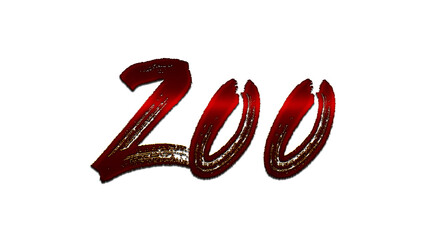 3D blood red word design of Zoo on white background.	