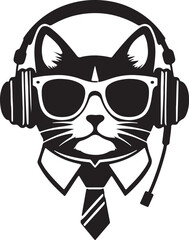 A Cute Cat Listening to Music with Headphones silhouette vector
