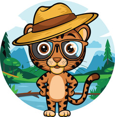 An illustration of a cartoon tiger with sunglass and bright colors .