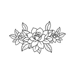 Fototapeta premium Minimalistic Floral Border with Outline Flowers and Leaves