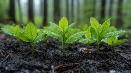 Fresh Saplings Growing in Forest Environment