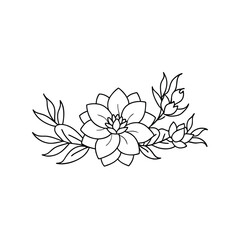 Minimalistic Floral Border with Outline Flowers and Leaves