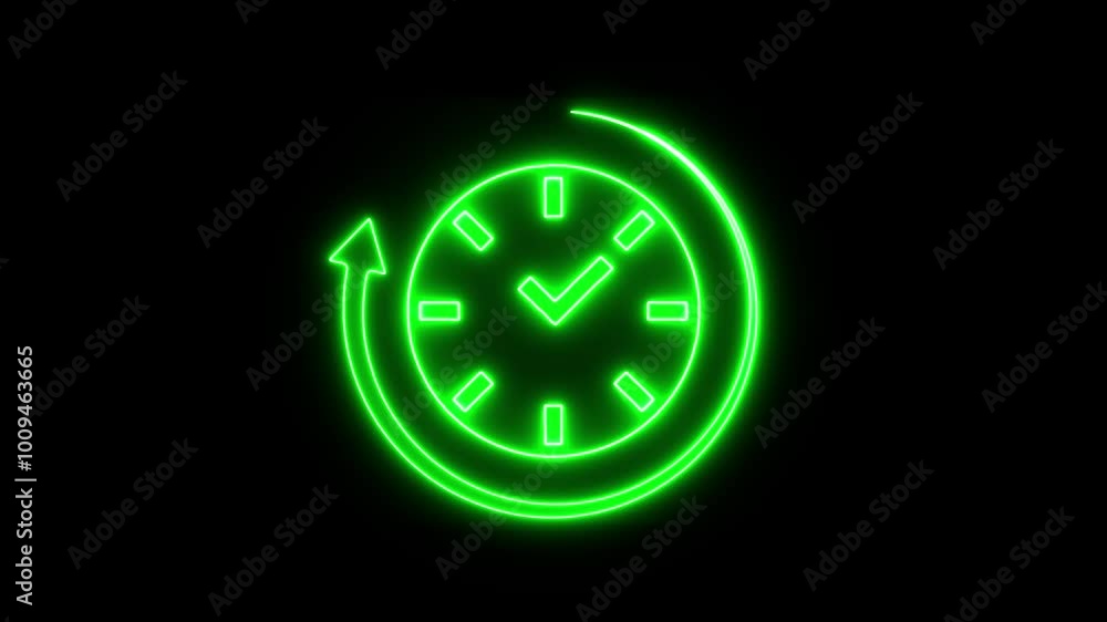 Aufkleber analog neon sing clock icon with circle arrow animation.