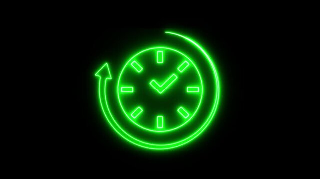 Analog neon sing clock icon with circle arrow animation.