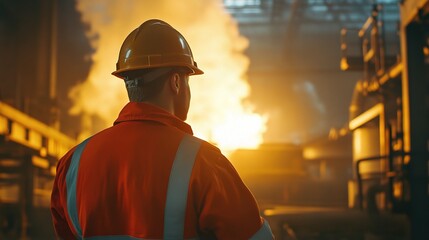 Engineer Conducting Fire Safety Checks in Industry