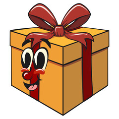 cartoon character gift box gold with a red ribbon isolated vector illustration, the concept of birthday, Christmas, new year, work of hand drawn