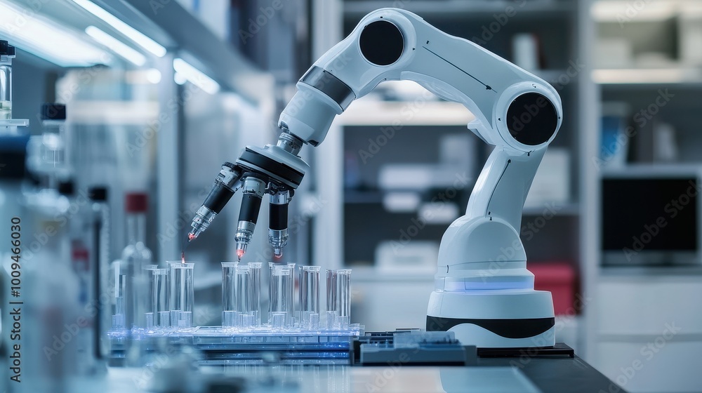 Poster advanced robotic arm conducting laboratory experiment