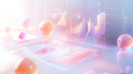 AI digital E-commerce Creative background pastel Abstract data visualization with spheres and graphs.