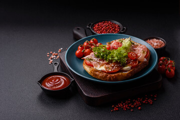 Ciabata with jamon or prosciutto, tomatoes, cheese and lettuce