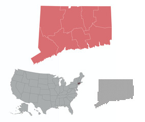 Map of Connecticut state in the colors of the Republican Party