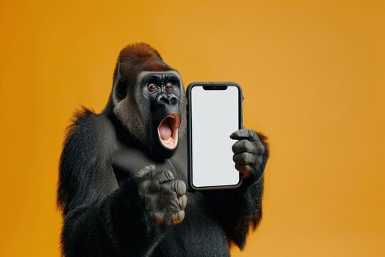 Photo of shocked gorilla wildlife phone face.