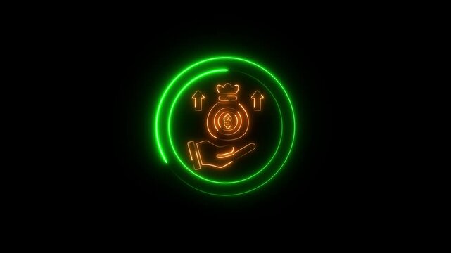 save money icon, salary money, invest finance on black background.