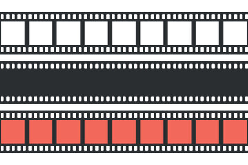 Simple movie film strip set on transparent background. Vector illustration