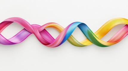 Colorful twisted ribbons creating a vibrant wave pattern on a white background, perfect for abstract and artistic designs.