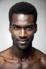 
portrait of a dark-skinned man, model appearance, with a pleasant smile on his face, isolated on a white background