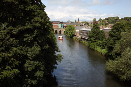 The wear river and Elvet Bridge viewed from Kingsgate Bridge - County Durham - Durham - England - UK