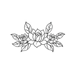 Minimalistic Floral Border with Outline Flowers and Leaves