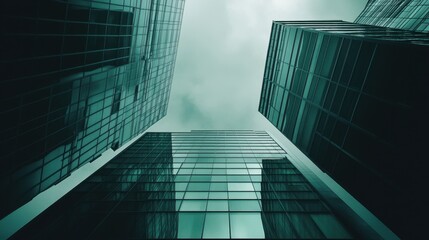 Obraz premium Towering Glass Skyscrapers Reaching for the Cloudy Sky