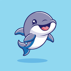 Cute Dolphin Cartoon Vector Icon Illustration.